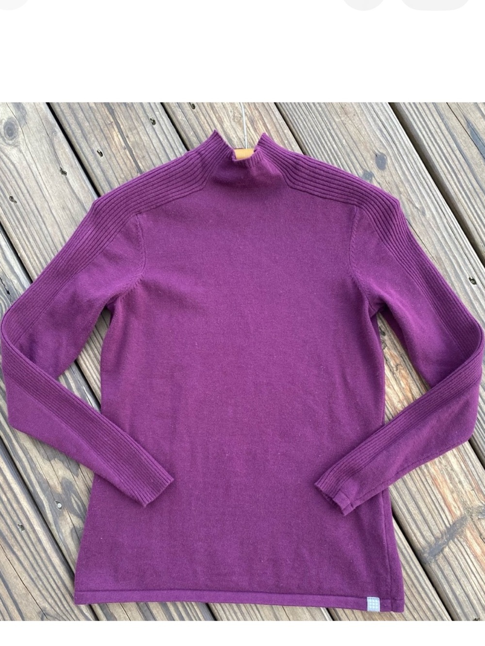 title nine Mock Neck Sweater Ribbed Shoulder